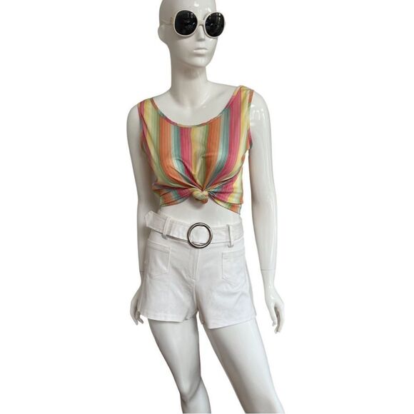 Groovy 1970s True Vintage Handmade Vivid Rainbow Stripe Flouncy Tank Blouse - Picture 5 of 7